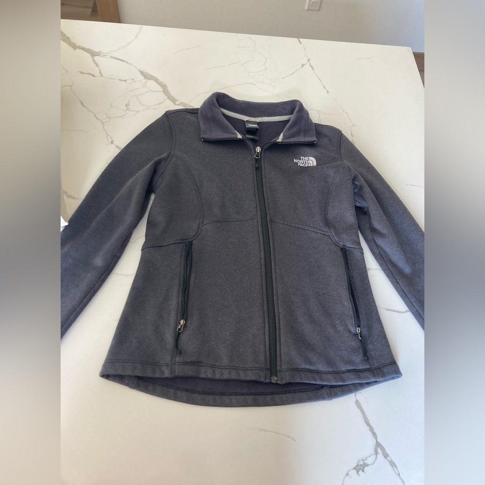 The North Face Women Agave Full Zip jacket coat collar zip pocket charcoal grey